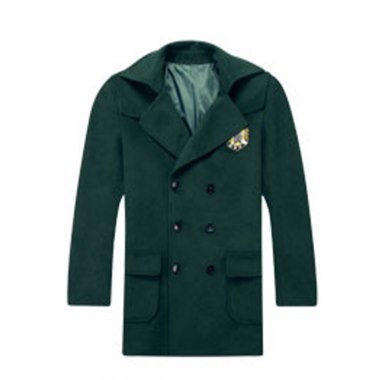 男生墨绿色毛呢大衣